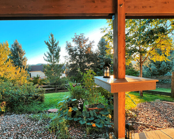 Littleton covered patio with custom-designed pub