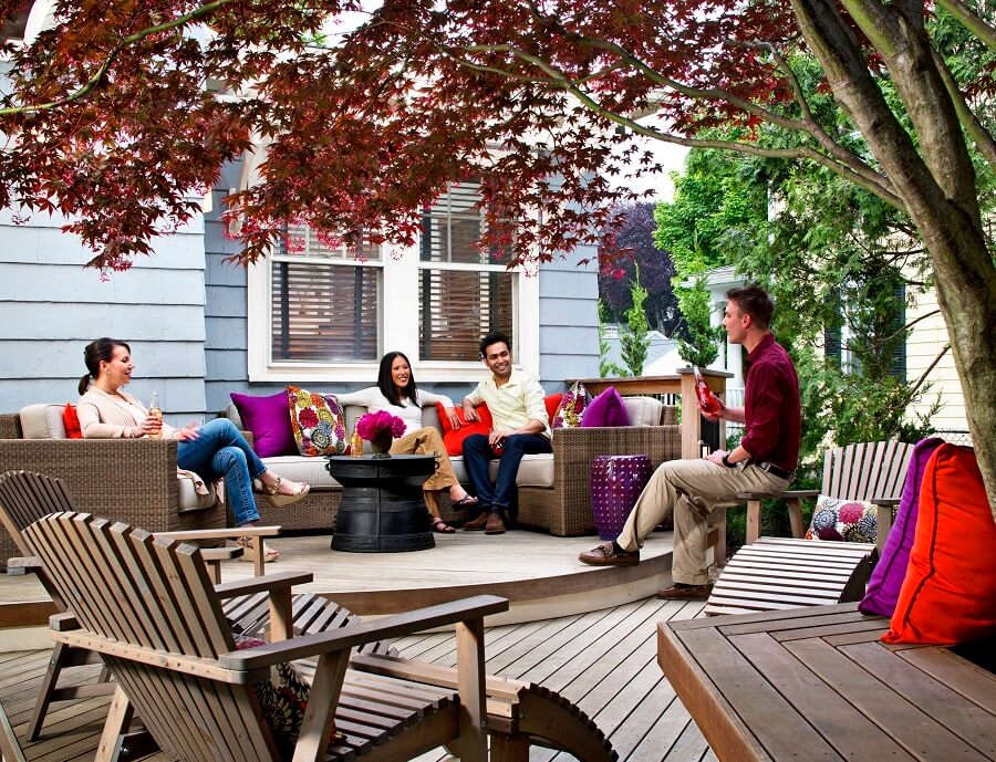 People spending time together on a deck