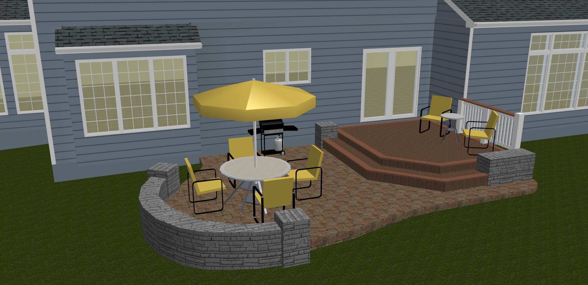 Deck and patio combination rendering
