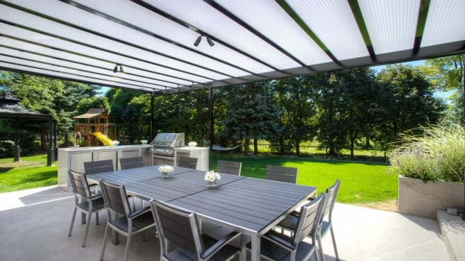 patio with cover and outdoor kitchen