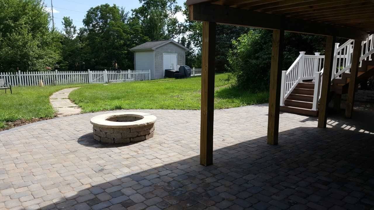 deck with built in firepit