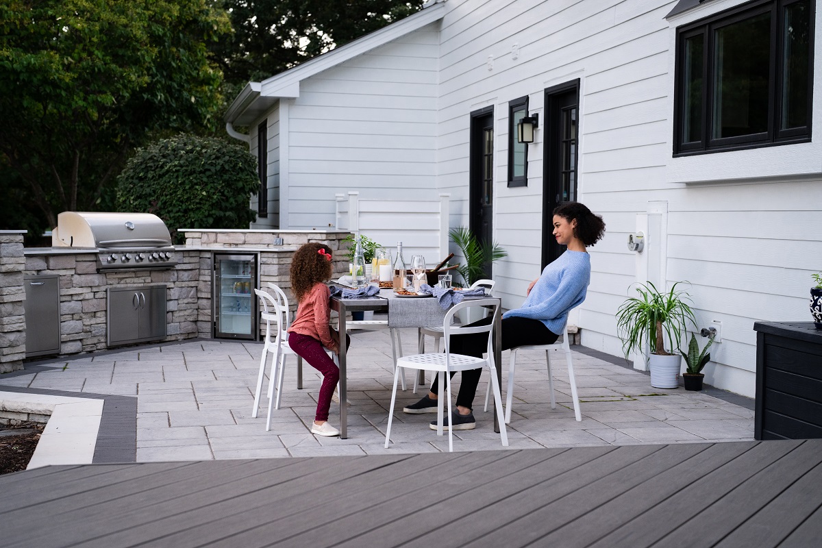 woman and child enjoying new outdoor deck