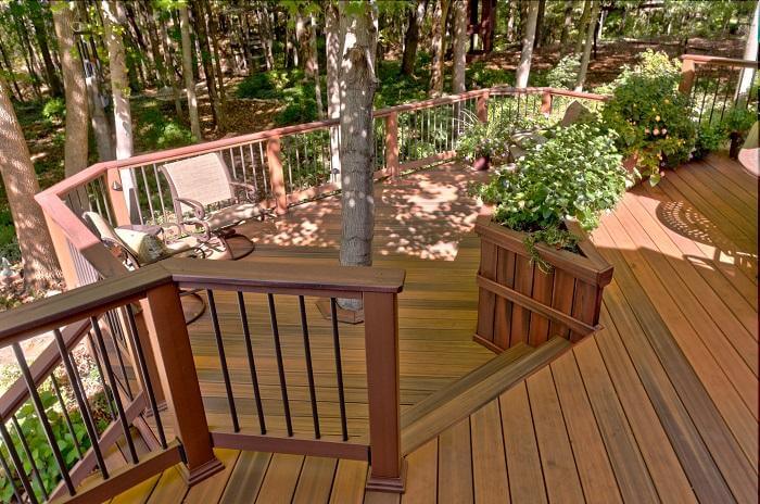 Wood deck with trees
