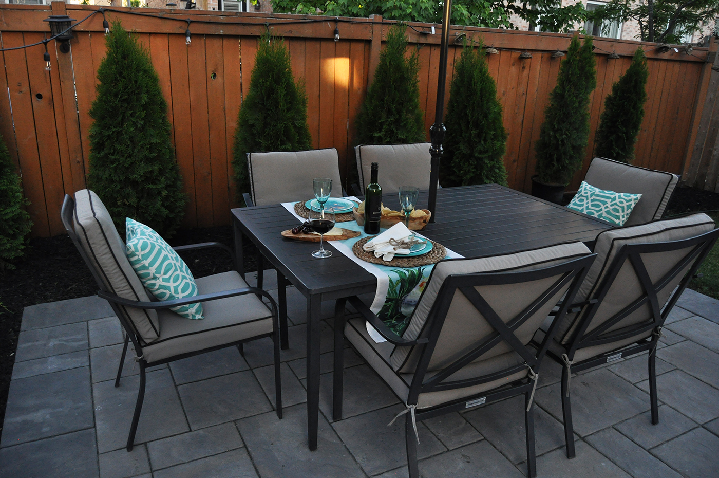 New Unilock patio with table and chairs.