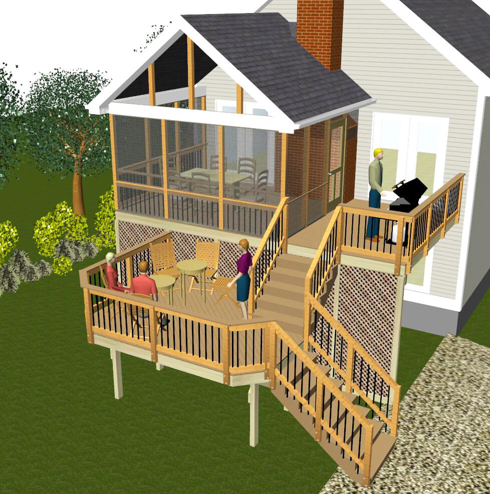 Rendering of a deck and screened porch