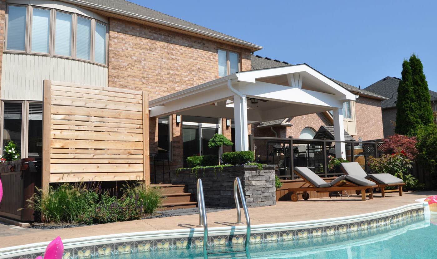 Custom open porch at the poolside with composite deck