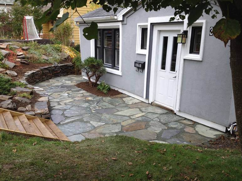 stone patio and retaining wall