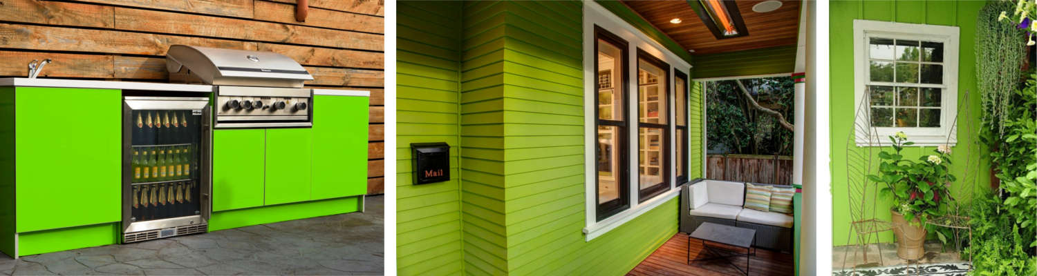 bright green accent colors used on porches