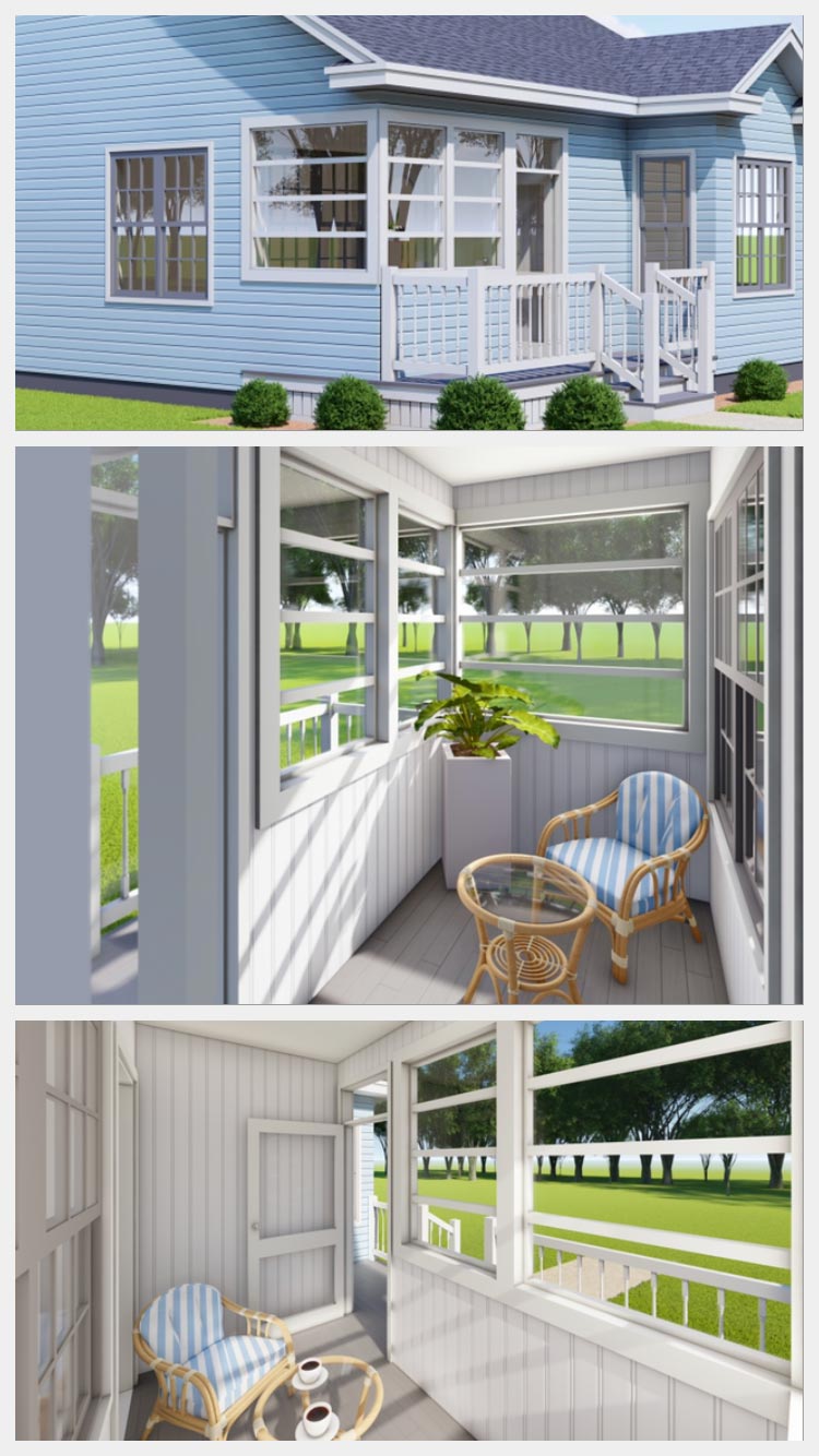 Design renderings of external porch enclosure