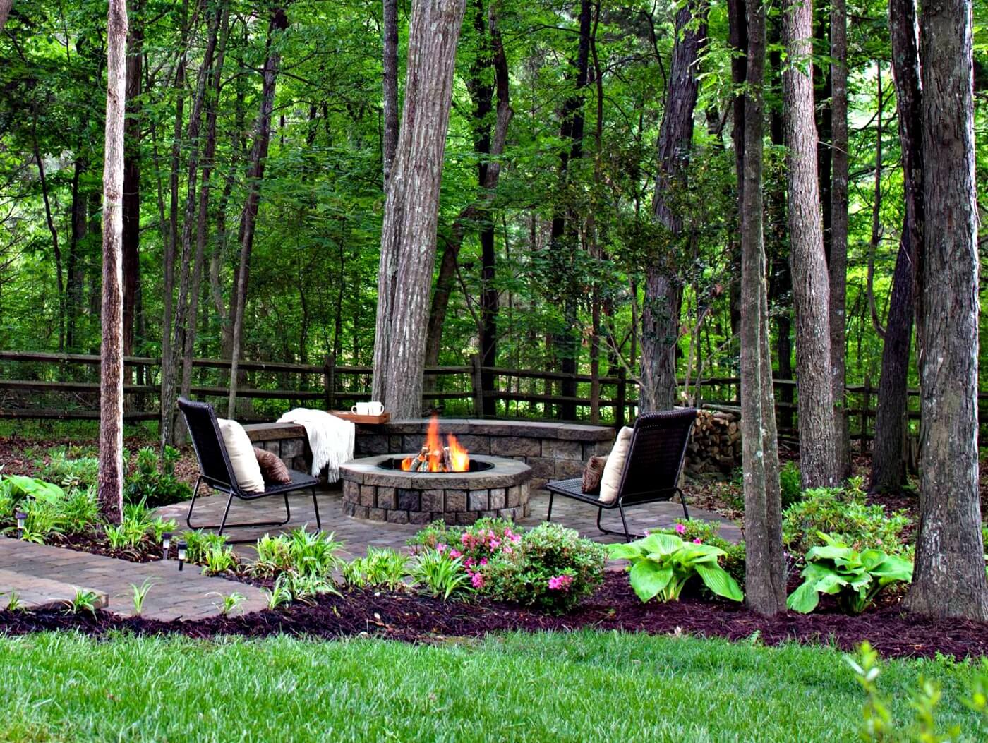 Custom patio with fire pit