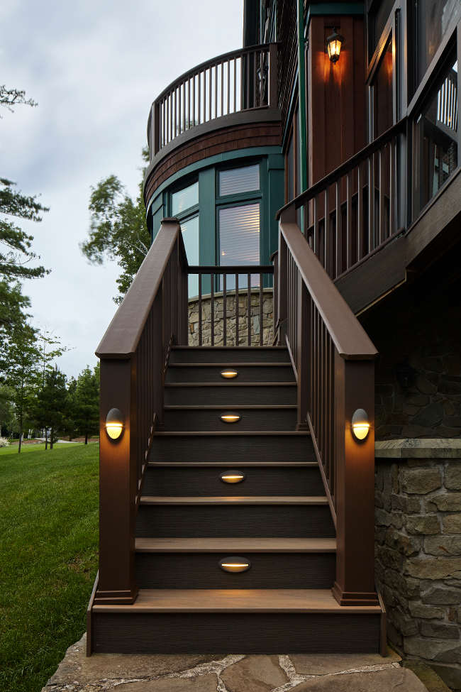 Composite deck outdoor stair lighting