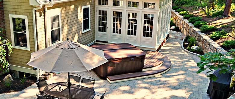 Custom patio with hot tub deck