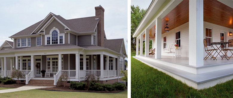 A wrap-around porch offers a classic homey feel