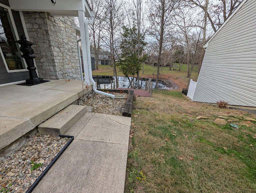 side yard with a pond