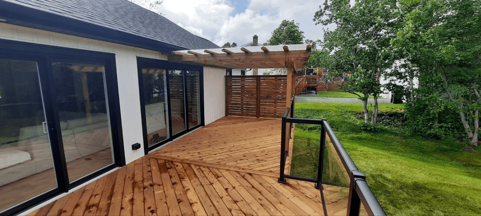 new wooden deck with pergola