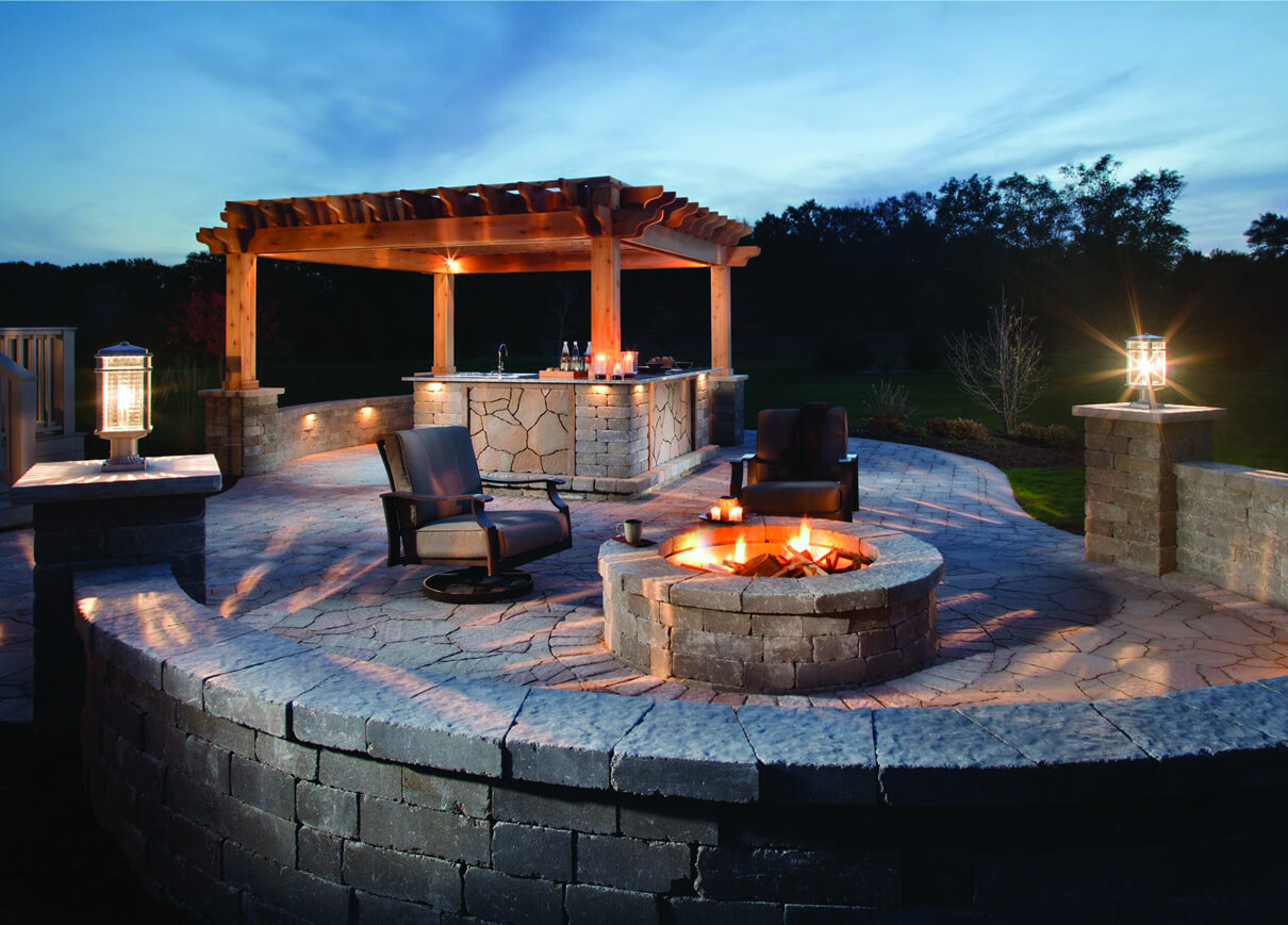 Patio with pergola and fire pit