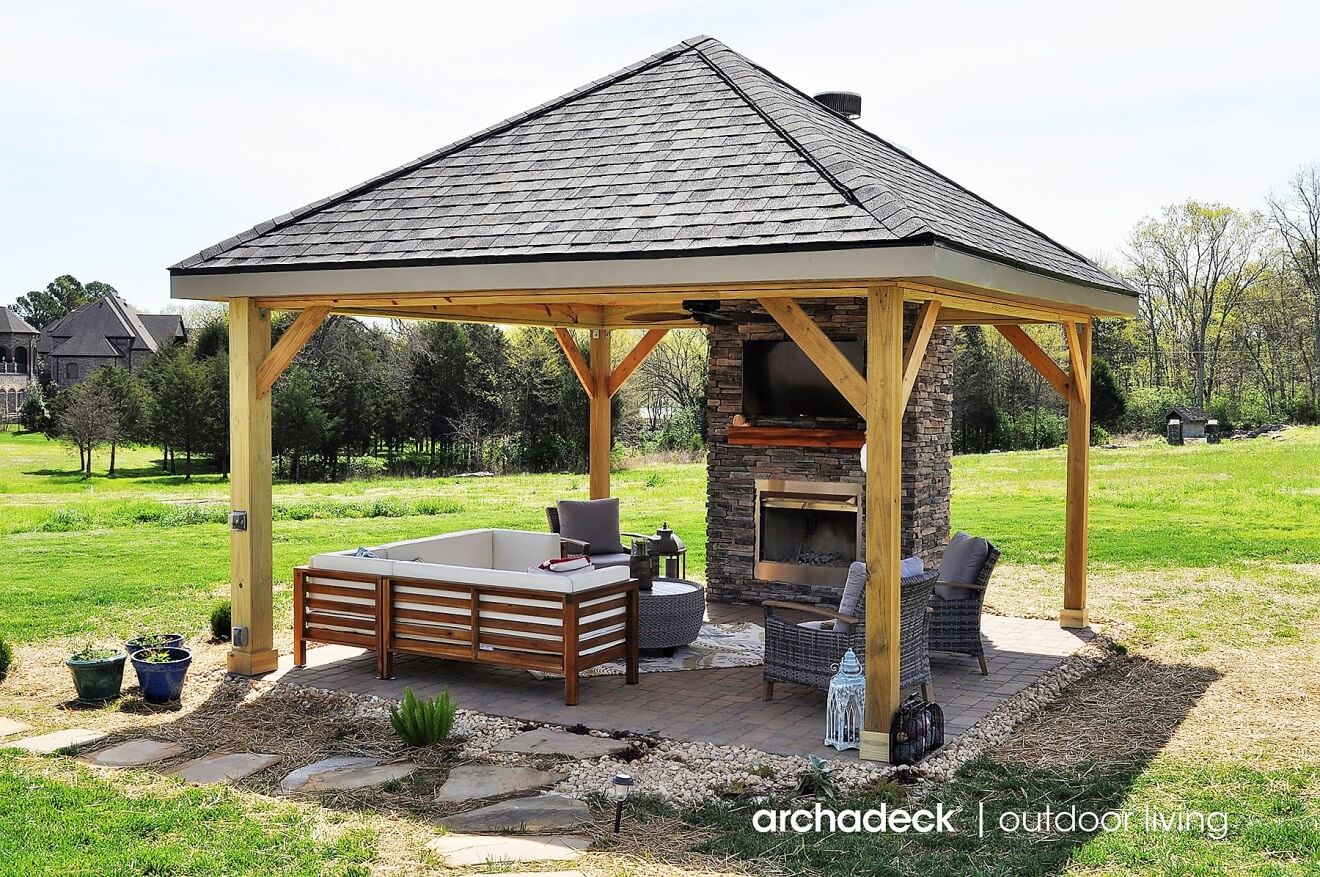 Ooltewah Custom Outdoor Living Space with covered pergola and fire feature