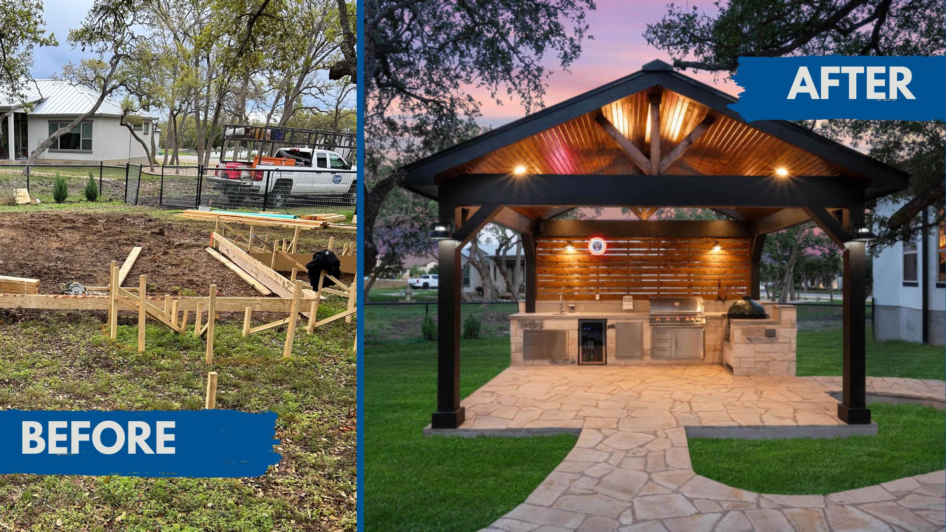 before and after backyard upgrade examples by Archadeck