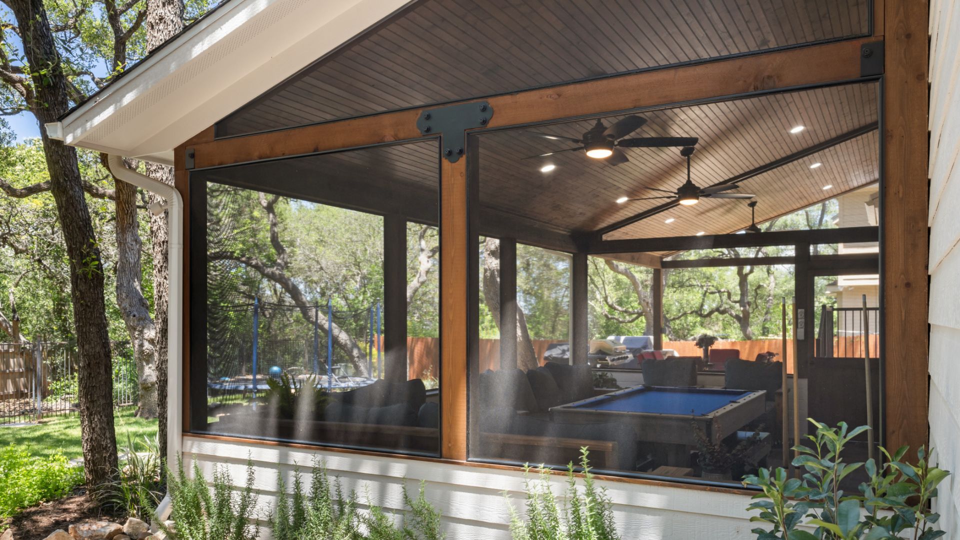 Details of exterior finish of screened patio