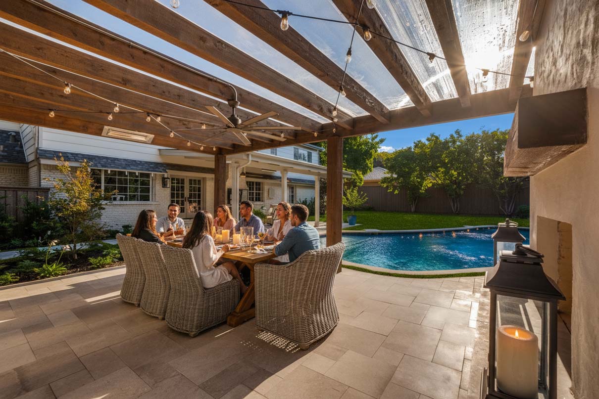 covered patio dinner party