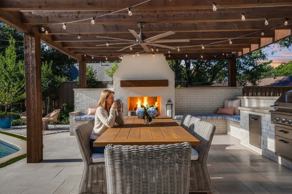 covered patio morning coffee